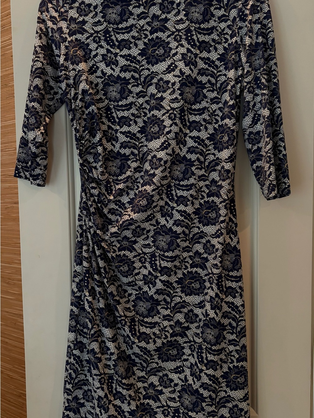 J. McLaughlin Navy and White Floral Three-Quarter Sleeve Sheath Dress